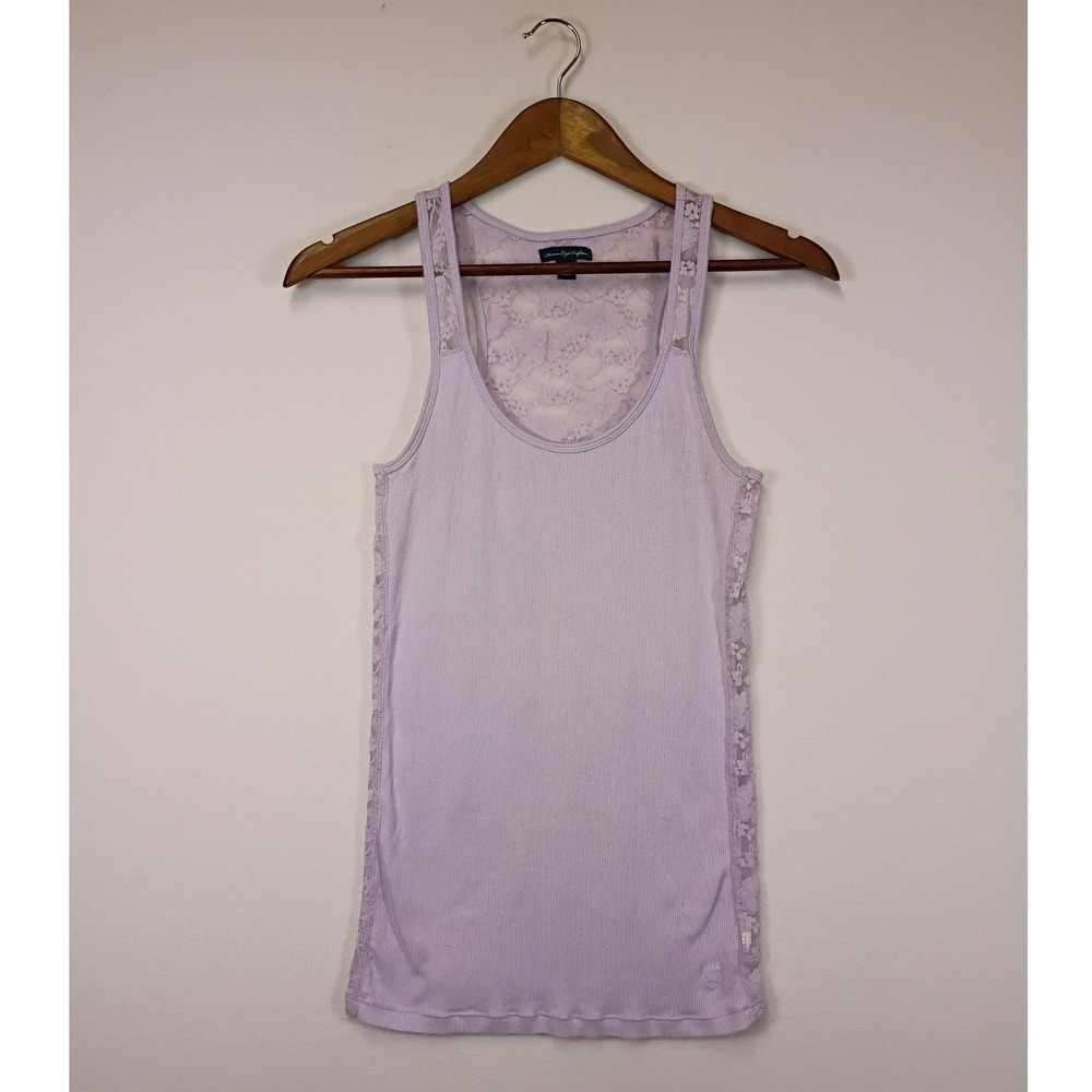 Cottagecore American Eagle Womens Size Medium Lavender Floral Lace Back Tank Top